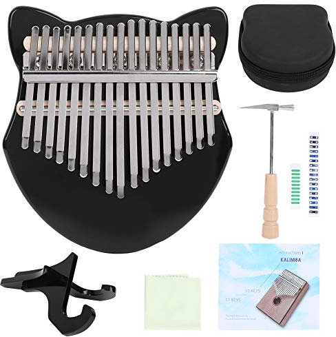 Kalimba Thumb Piano, 17 Tasten Transparentes fuchsförmiges Fingerpiano mit Stimmhammer & Etui für Kinder Erwachsene(Schwarz) 17 Key Kalimba Acryl Kalimba