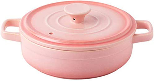 FWZJ Cocotte en céramique, Cocotte Ronde avec Couvercle, Petite cocotte en grès, Four hollandais, marmite Slow, marmite en Argile résistante à la Chaleur, cocotte en céramique Rose 0.87l