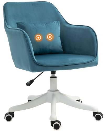 HOMCOM Chaise de Bureau Velours Fauteuil Bureau massant Coussin Lombaire intégré Hauteur réglable pivotante 360° Bleu