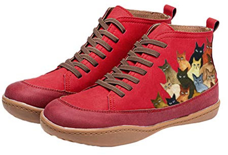 Minetom Stivaletti Donna Stivali Primaverili Estivi Sportivi Scarpe Sneaker A Collo Alto Stampa Simpatico Gatto Stringata Ankle Boots B Rosso 39 EU