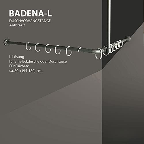 Winkelstange Duschvorhang Stange Anthrazit Weiß Silber Schwarz Bad Stange Winkel, U und L-Form inkl.Deckenhalterung (L-Form 80x(94-180cm), Anthrazit)