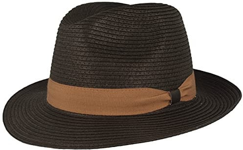 Breiter Chapeau de Paille Bogart Chapeau de Soleil d'été – 100% Paille Papier – Pliable Particulièrement Léger Flexible Doux pour la Peau et Confortable - Noir - Medium