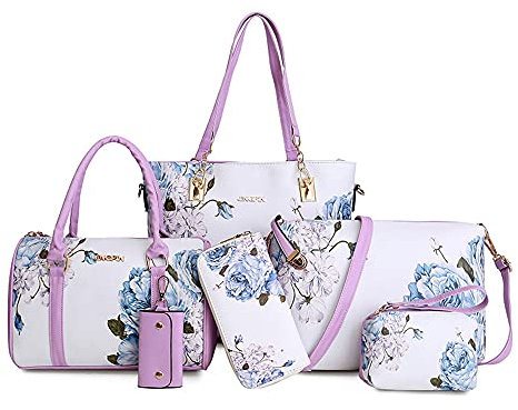 Himlaya Leder Handtasche Set Damen Mittelgroß 6er Set, Elegant Umhängetasche Henkeltasche +TaschenTote Bag Geldbörse + Kartenhalter Shopping Tasche Geschenk Reise Bags (Lila,6pcs)
