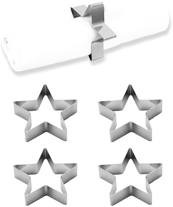 Echtwerk Serviettenring-Set aus Edelstahl, Stern-Design, Serviettenhalter, Serviettenschnallen, Universal, Tischdekoration für Hochzeiten, 7 x 3 cm, Silber-Edition, 4 teilig