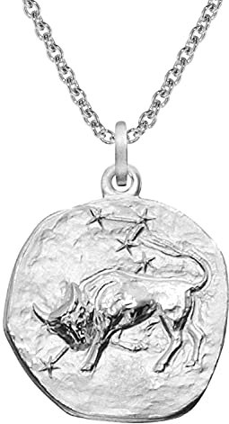 trendor Sternzeichen Stier Ø 20 mm und Halskette 925 Silber Tierkreiszeichen Anhänger für Damen oder Herren, zauberhafte Sternzeichenkette 51610-05-60 60 cm
