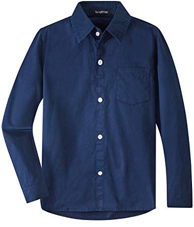 Spring&Gege Hemden Langarm für Jungen Baumwoll Casual Regular Fit Kinder Hemd Formale Schuluniform Shirt mit Brusttasche, Marine, 9-10 Jahre
