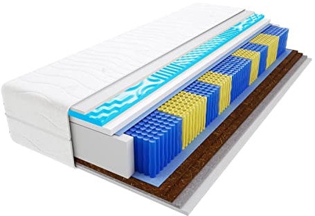 Godre Mali Visco Molet Taschenfederkernmatratze 9 Zonen doppelseitig H3 und H5 Härtegrad 20cm hoch Hypoallergener profilierter Visco Memory Schaum 2X Kokos Rosshaar mit gestepptem Bezug 140x215 cm