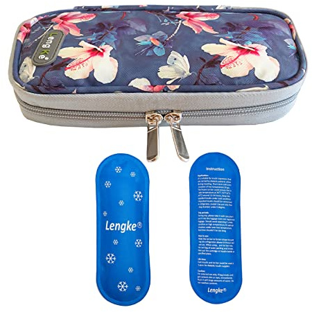 Insulin-Reisekühltasche für Diabetiker-Organizer mit 2 Eisbeutel Medizinische Kühltasche zum Insulinpen und Insulinmedizin (Begonienblumen)