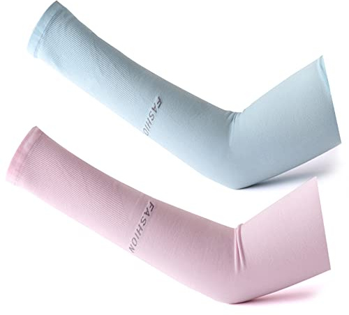 LumiSyne 2 Paar UV Sonnenschutz Arm Ärmel Damen Herren UPF 50+ Elastische Kompression Ärmel Lange Armlinge Kühlung Armabdeckung Armstulpen Für Sommer Radsport Laufen Basketball Golf Tattoo Abdeckung