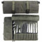 Waterproof Waxed Canvas Chef Knife Roll Pouch, Foldable Travel BBQ Tool Roll Pouch Strap, Portable Knife Case, Knife Organizer with 10 Slots and One Zipper Pocket, Army Green