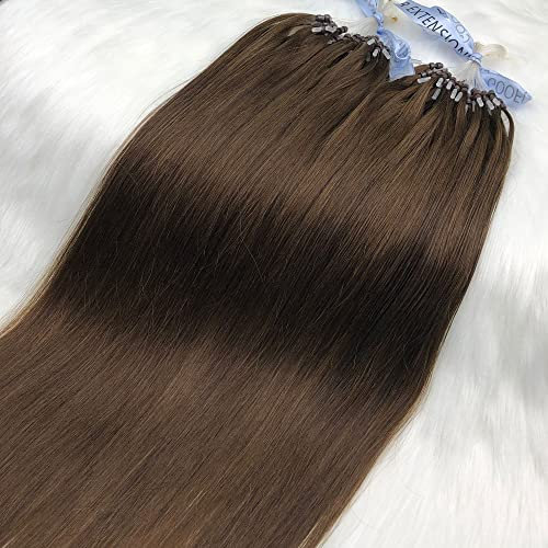 GOOFIT 24 inch Hair Extensions Micro Loop Human Hair Extensions Remy Hair Double Rings - 1g/s 50s/pack - (24 #02 Dark Brown)