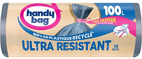 Handy Bag - Bolsas de basura con enlace, muy resistente, 100 x 10 bolsas, fondo antifugas, sellado máximo, enlace práctico adjunto a la parte superior de la bolsa, 100% plástico reciclado