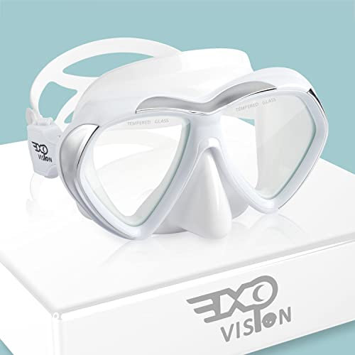 Schnorchel Tauchmaske, Anti-Leck Scuba Dive Schwimmbrille mit Nasenschutz Easybreath gehärtetes Glas Professionelle Schwimmausrüstung zum Schnorcheln Freitauchen (Weiß)