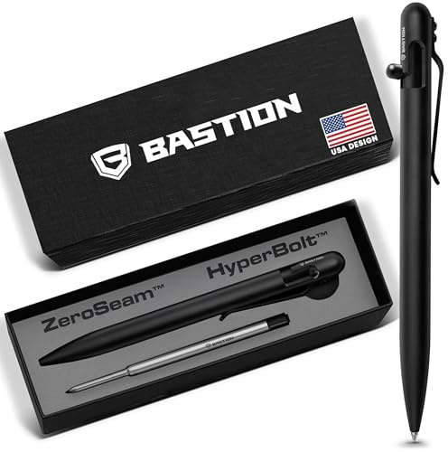 BASTION Bolt Action Pen - Stainless Steel Black Slim - HyperBolt & ZeroSeam EDC Pen, Refillable Metal Writing Pen, Premium Gift, Smooth Ballpoint Pen, Executive Pocket Pen