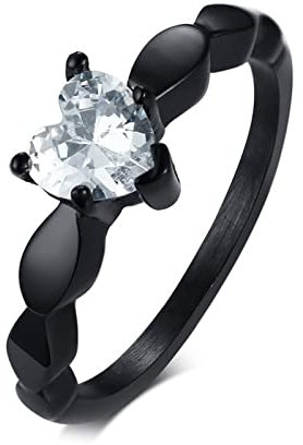 AMDXD Ehering Damen, Ring Bandring Edelstahl Herz mit Zirkonia für Frauen, Schwarz, Gr.60 (19.1)