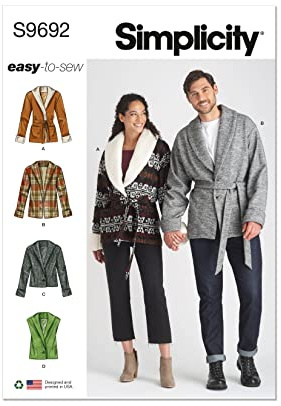 Simplicity SS9692A Unisex Jacket, Vest, and Belt A (XS-S-M-L-XL-XXL)
