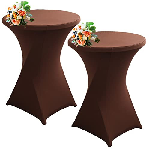Strech Husse Für Stehtische Ø 60/80cm – Strechüberzug Tischhusse Für Bistrotische – Cocktail Tischdecken Stehtischhusse Für Hochzeit,Geburtstag,Taufe Etc (2Pcs-60cm,Brown)