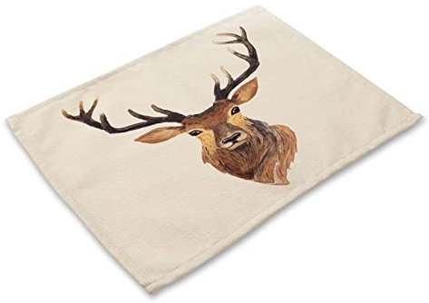 Platzsets Abwaschbar Brauner Hirsch Tischsets Abwaschbar Baumwolle Leinen Platzdeckchen Abwaschbar Tischset Filz Hitzebeständig Platzset Filz Antifouling Tischset Kinder 30x45 6 Pcs