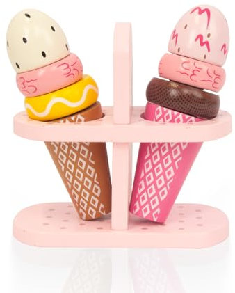 WOODENFUN Giocattolo di legno della gelateria dei bambini della gelateria con gli scaffali del ghiaccio, gioco di ruolo della cucina, finge di essere giocattolo alimentare