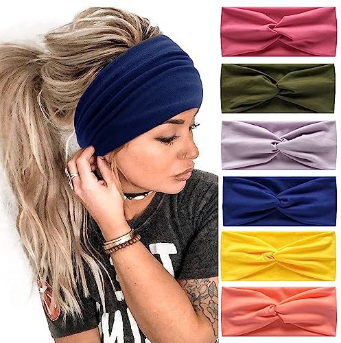 6Pcs Womens Hairband Bandana Haarschmuck für Frauen Erwachsene Boho elastische Turban breite Anti-Rutsch-Haartuch Damen Haarbänder für kurze Haare