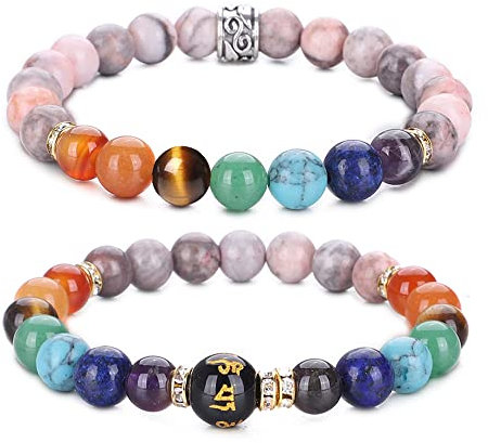 UEUC Chakra-Armbänder für Frauen, Yoga 7 Chakra-Kristalle, Edelstein-Armband, 8 mm Kristall-Meditations-Energieausgleichsarmbänder(#80)