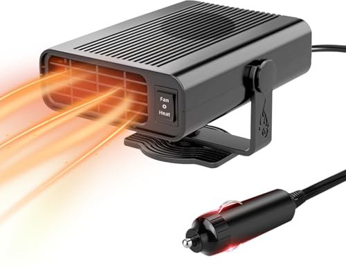 Qidoe Chauffage de Voiture Portable 200W: 2 en 1 Chauffage Soufflant pour Voiture Allume-Cigare Dégivreur de 12V Désembueur de Pare-Brise Chauffage de Fenêtre pour Voitures, Camions, Caravanes