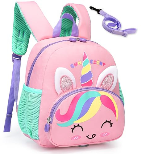 Domueay Toddler Backpack Kids School Bag Girls Mini Cute Backpack Nursery Kindergarten Children's Backpack with Reins Lightweight Waterproof Preschool Rucksack 1-5 Years