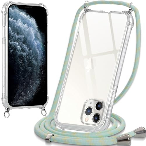 Oelrstfe handyband Hülle mit Band für iPhone 11 Pro Max, Handyband zum Umhängen Handy Umhängeband Transparent TPU Stoßfest Silikon Handyhülle mit Kette für iPhone 11 Pro Max, Grün