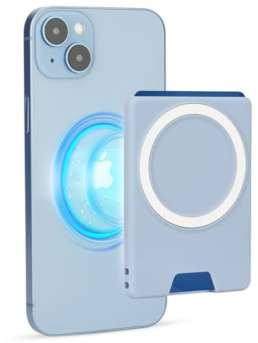 PROfezzion Double Sided Magnetic Phone Wallet, Anti-Slip Durable Plastic Card Holder 2-Cards Designed for MagSafe Compatible with iPhone 16 15 14 13 12 Pro Max Plus & MagSafe Case (0.3 Thick) - Blue