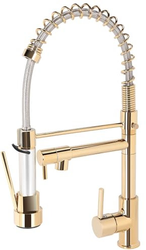 EGTink Rubinetto da cucina, miscelatore da cucina, rubinetto con doccetta estraibile, girevole a 360°, lavello ad arco alto, nebulizzatore a 2 modalità, oro spazzolato
