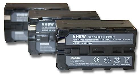 vhbw 3X Batterie Remplacement pour Sony NP-F750SP, NP-F930, NP-F950, NP-F750, NP-F730, NP-F570 pour caméra vidéo caméscope (3600mAh, 7,2V, Li-ION)