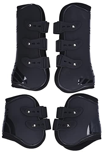 Professionelle Sehnengamaschen für Pferde, Größe L, Schwarz, hochwertige PU-Schale und Neopren-Stützschutz für Springreiten, Jagd und Reitsport. (Black front and back set 2400ml)