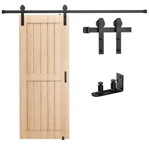 Signstek Kit de sistema de puerta corredera de 2,44 m con guía de suelo, fácil de instalar, suave, silencioso, adecuado para paneles de puertas de 116,8 cm de ancho, color negro
