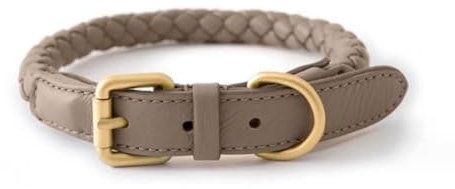 feiling Hundehalsband Leder Einstellbare Hunde Halskette für Kleine Mittelgroße und Große Hunde Geflochten Lederhalsband (grau, S)