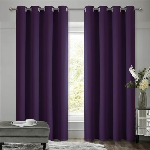 VEHEDE Lila Vorhänge Blickdicht Dicke Thermogardine Kälteschutz warm Hitzeschutz, Schlafzimmer Gardinen Abdunklungsvorhang Lärmschutzvorhang 175 cm Lang, H 175 x B 140 cm, 2er Set Verdunklungsvorhänge