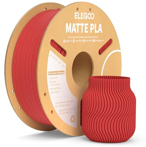 ELEGOO Matte PLA Filament Matte Rubinrot 1KG, 1.75mm 3D Drucker Filament Maßgenauigkeit +/- 0.02mm, 1kg Kartonspule (2.2lbs) für die meisten FDM 3D Drucker