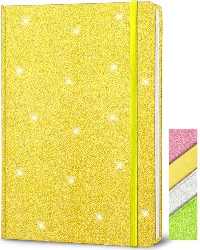 Golden Glitzer Notizbuch A5 Liniert, 21x14,5cm 80 Blätter Funkelnder Glitzer Löst Sich Nie Ab Teenager Notizbuch Blanko Hardcover Tagebuch Mädchen Geschenk für Schreiben Home Office Schule Arbeit