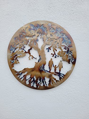 MetalWallArtDecor albero della vita, famiglia di 3 persone, diverse dimensioni, figlia, simbolo dell'unità, ottimo regalo (101,6 cm)