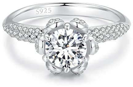 Sterling Silber Moissanit Verlobungsringe für Frauen Rundschliff Solitär Diamantring