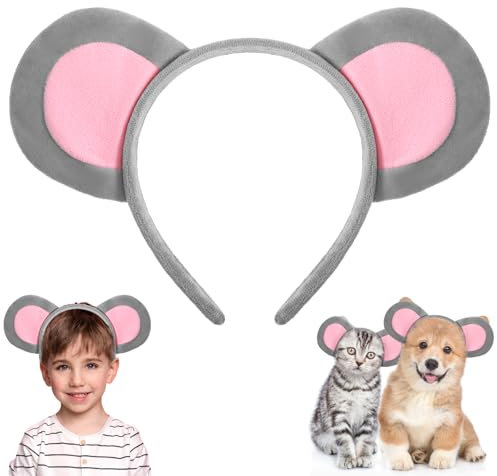 COMNICO Mouse Ears Headband, 1Pcs Plush Animal Ears Headwear for Cosplay, Halloween, Christmas, Dress Up Party