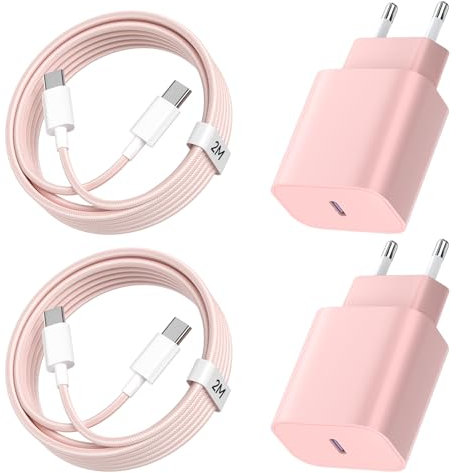 Chargeur pour iPhone 15/16 Lot de 2 20W Chargeur Rapide pour iPhone Charger avec 2m Câble USB C pour Phone 16/16 Plus/16 Pro Max/15/15 Plus/Pad, PD3.0 USB C Prise Adaptateur Secteur Embout - Rose