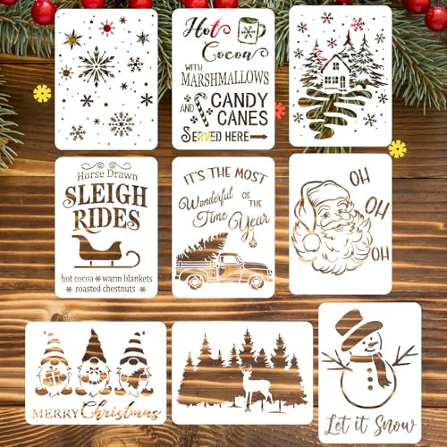 JIEYAO 9 Stück Weihnachten Schablonen, Zeichenschablonen Malschablonen aus Kunststoff Wiederverwendbar Plastik Vorlage Schneespray Fenster Schablonen zum Malen Wand Scrapbooking DIY Geschenkkarten