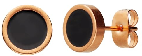 LÖB Ohrstecker Edelstahl 750er Roségold Vergoldet Schwarz Rund Flach