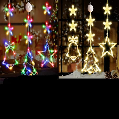 YuuFcy Weihnachtsdeko Fenster Beleuchtet, Led Sterne Lichterkette für Weihnachtsdeko Fenster Lichterkette 8 Modi, Hängende Weihnachtsdeko für Fenster Innen Außen Dekor (6PCS)