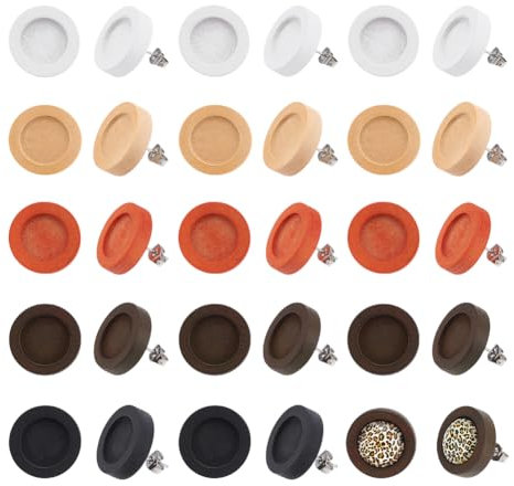 UNICRAFTALE 25 Paar 5 Farben Holzohrstecker Ohrstecker Cabochon Tablett 12mm Ohrring Basis Cabochon Ohrstecker Rohlinge Ohrringherstellung Für Ohrringe Schmuckherstellung