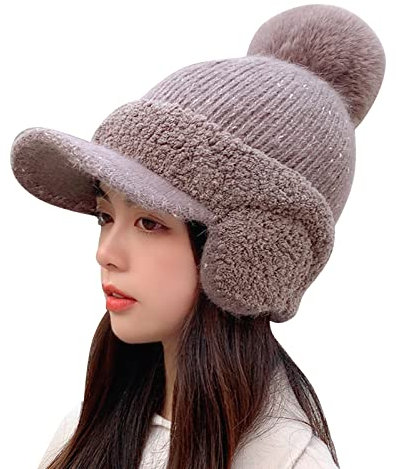Surttan Damen Mütze Winter Gestrickte Weiche Bommelmütze Mit Bommel Gefüttert Damenmütze Haube Thermo Beanie Mütze Elegant Caps Flauschig Pudelmütze Hüte Kaschmir Winter Wollmütze
