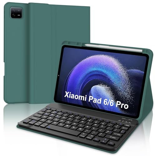 Keyboard Case for Xiaomi Pad 6/Mi Pad 6 Pro 11, Magnetically Detachable Wireless Bluetooth Keyboard with Protective Cover and Pencil Holder for Xiaomi Pad 6/6 Pro 11 inch 2023 Tablet, Dark Green