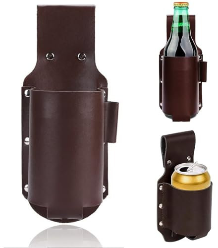 PU Leder Bier Rucksäcke Getränkehalter Gürtel, Klassik Bier Holster Bierdosen Flaschenhalter Gürtel, Portable Biergürtel, Bier Accessoires für Grillen, Camping und Partys (Kaffee)