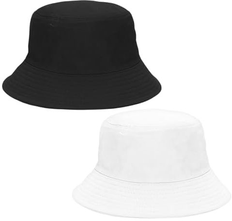 TUONYIS 2 Stück Unisex Eimer Hut schwarz und weiß Fischerhut Sonnenhut,Sommer Fischer Sonnenschirm Kappen für Frauen Männer Wandern Camping Einkaufen Strand Urlaub(2 Stück)