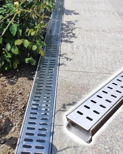 SAFWELAU Grabenablaufsystem Kanalablauf mit Rost Gartenkanal-Bodenablauf für Regenwassersturm, Abnehmbare Entwässerungssiebe, 60cm Länge(10 Pack,60x10x4cm)